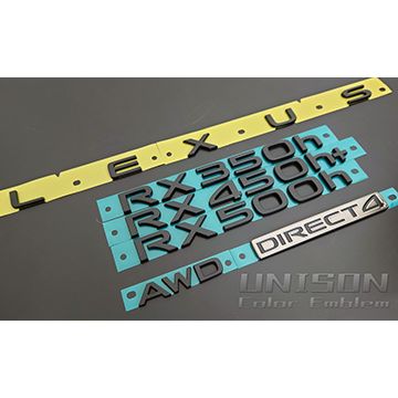 レクサスRX(10系)用マットブラック(ツヤ消し黒)エンブレム UNISON-純正エンブレム改
